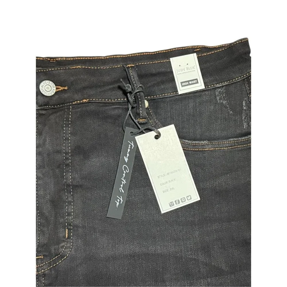 Judy Blue Black Tummy Control Shorts High Rise Fray Hem Plus Size NWT